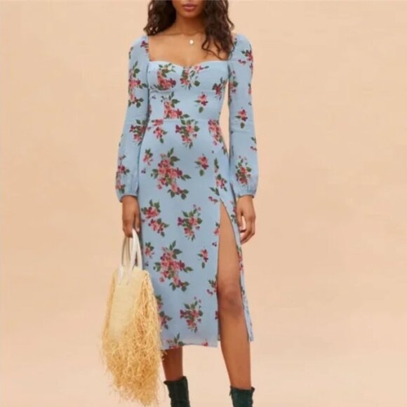 Reformation Shelby Floral Midi Dress in Giulia (Blue) 10 - Picture 2 of 9